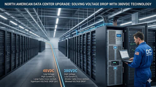 последний случай компании о North American Data Centers: Addressing Voltage Drop in Long-Distance Cabling via 380VDC Technology