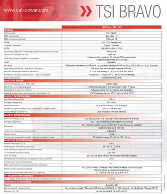 CE+T ТСИ Bravo125/120 с дополнительным входом переменного тока 125Vdc 120Vac 2,5KVA 2,5KW P/N T321350201