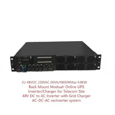 19 дюймовый 2U 48VDC 230VAC 6KVA / 600W Rack Mount Modualr Online UPS Телеком-прямитель инвертор-зарядчик 2 в 1 для телеком-сайтов.